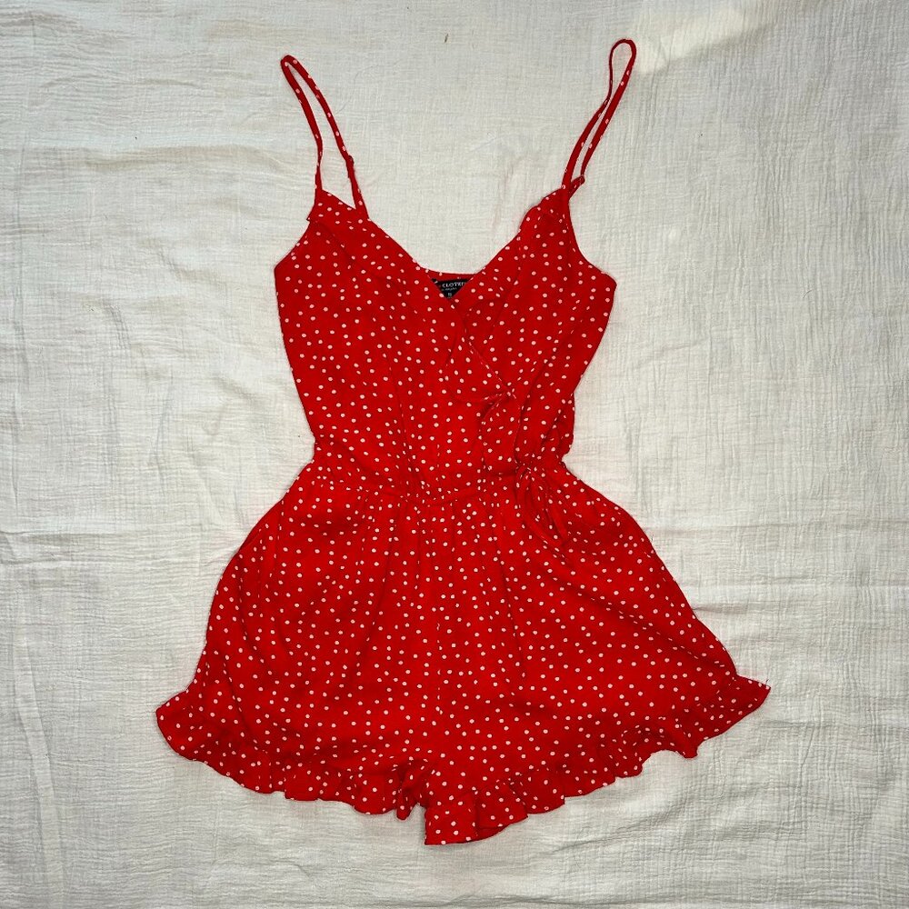 ONE CLOTHING Los Angeles Red Polka Dot Ruffle Romper